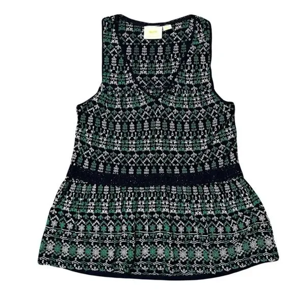 NWOT MAEVE Anthropologie Top XS”Cammie”Embroidery Lace-Crochet V Flare Flounce - Picture 2 of 5